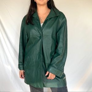 Vintage oversized emerald green leather jacket